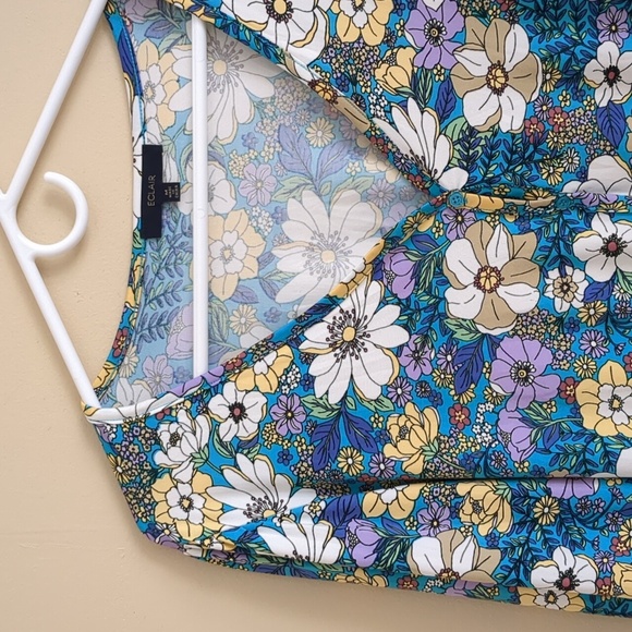 Medium Eclair Floral Flower Top Blue Purple Button Front Shirt - Picture 3 of 13